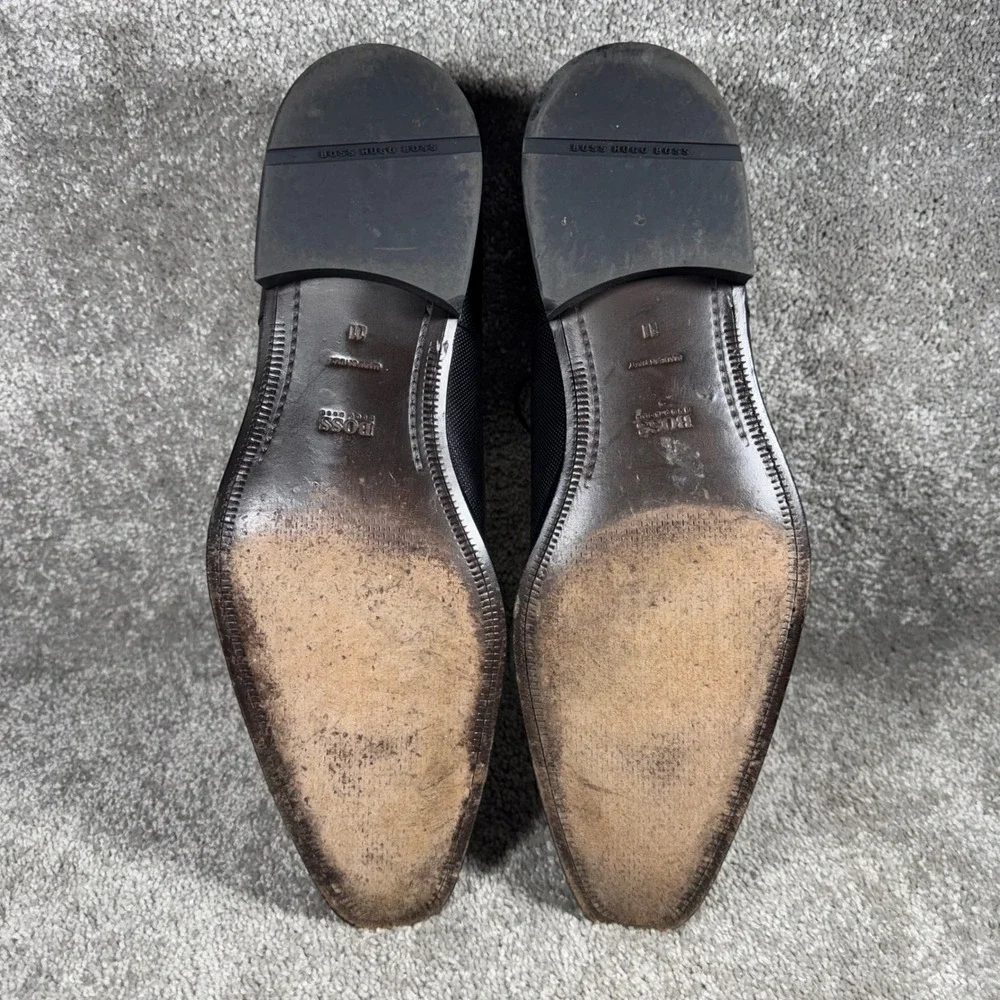 Hugo Boss Derby Shoes Black Micro Textured Leather Made in Italy Mens 11
